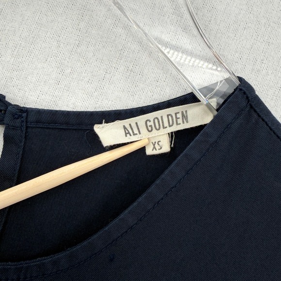 ALI GOLDEN Slit Back Jumpsuit XS Navy Blue Sleeveless Wide Leg Cropped - Picture 9 of 16